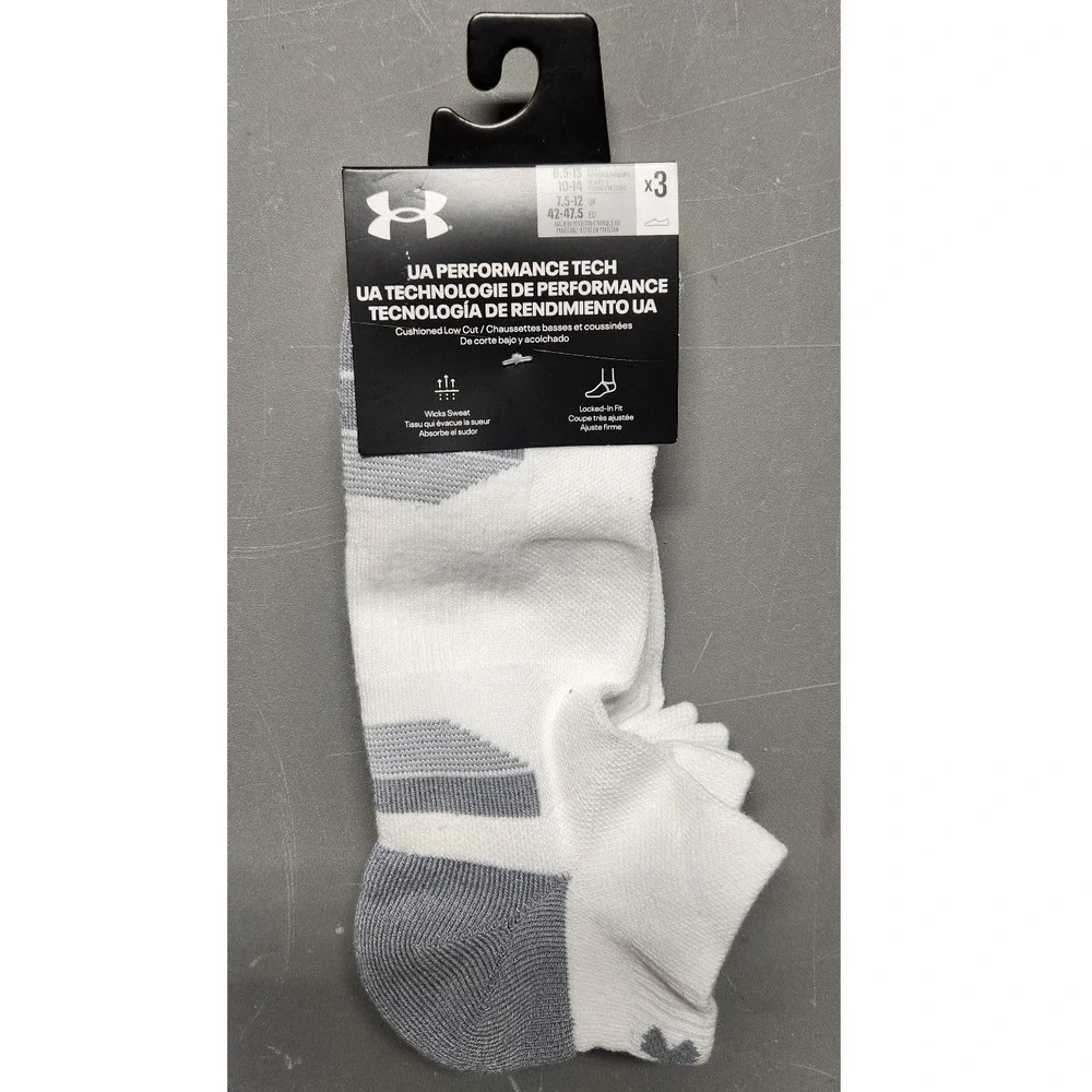Under Armour Men's UA Performance Tech Cushioned Low Cut Socks, Large - 3 Pack